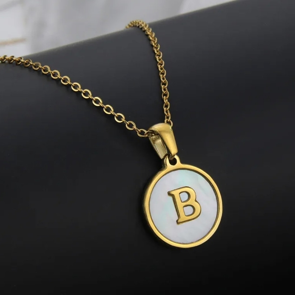 Initial Neckace - Inlay Shell and 18K Plated Gold Pendant Necklace Letter B